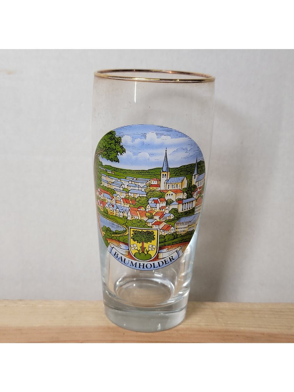 VINTAGE German Souvenir Beer Glass w/ Gold Rim "Baumholder"